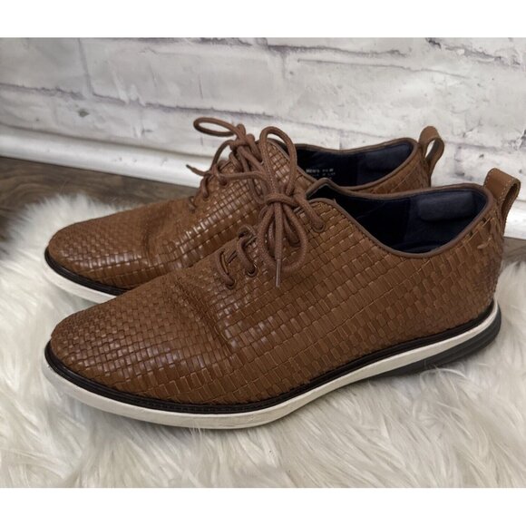 Cole Haan 9.5M Grand Evolution Woven Oxford In Brown Leather Comfort Shoe‎ - Picture 1 of 13